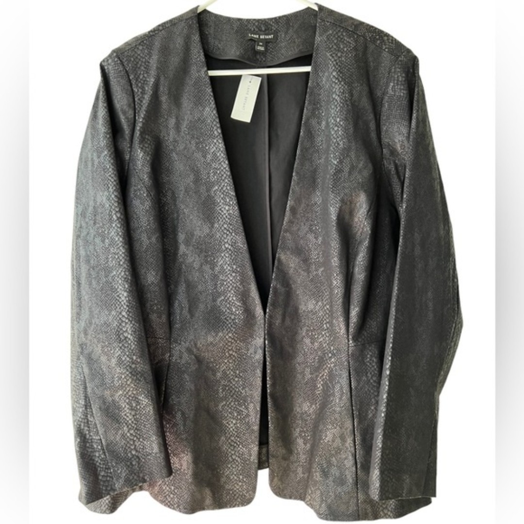 NWT Lane Bryant Ponte Blazer Faux Leather Snake Print Black Plus Women size 24