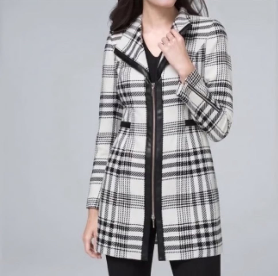 White House Black Market Wool Blend Plaid Coat.
