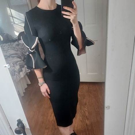 Roksanda Lavete Bow Sleeve Black Midi Dress