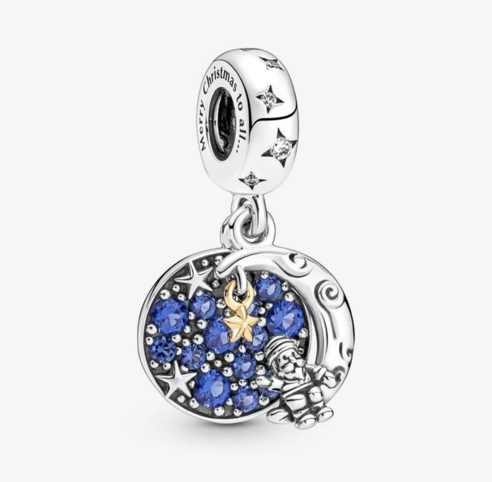 Pandora Silver Santa Claus on the Moon Double Dangle Charm