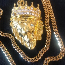 Lion head with crown 14ktgf cz diamonds