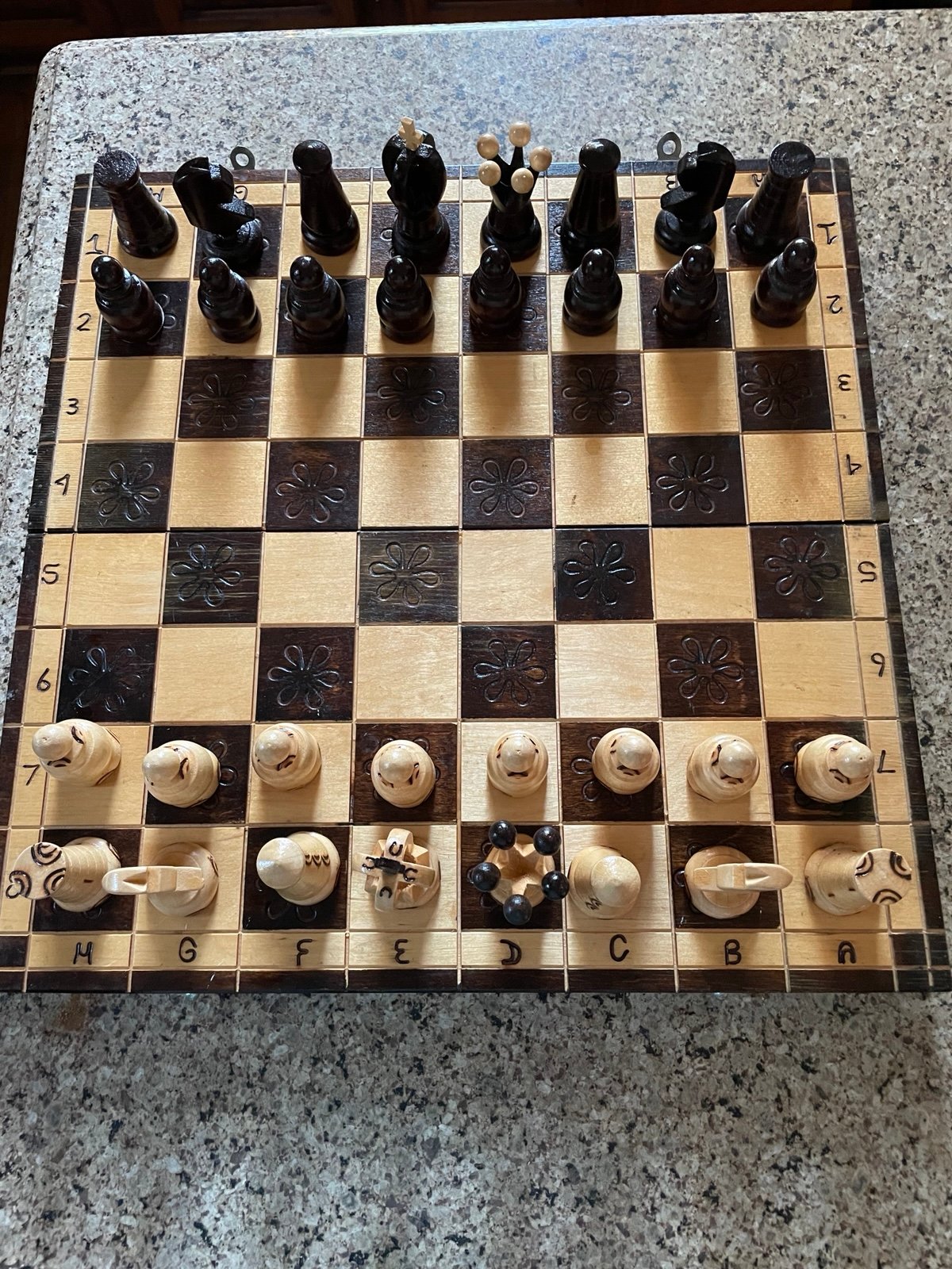 Chess Set, hand carved wooden folding, handmade.