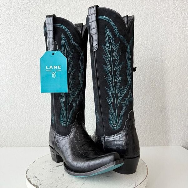 Lane SKYLIGHT Womens Cowboy Boots 8 Turquoise Black Suede Western Cowgirl Tall