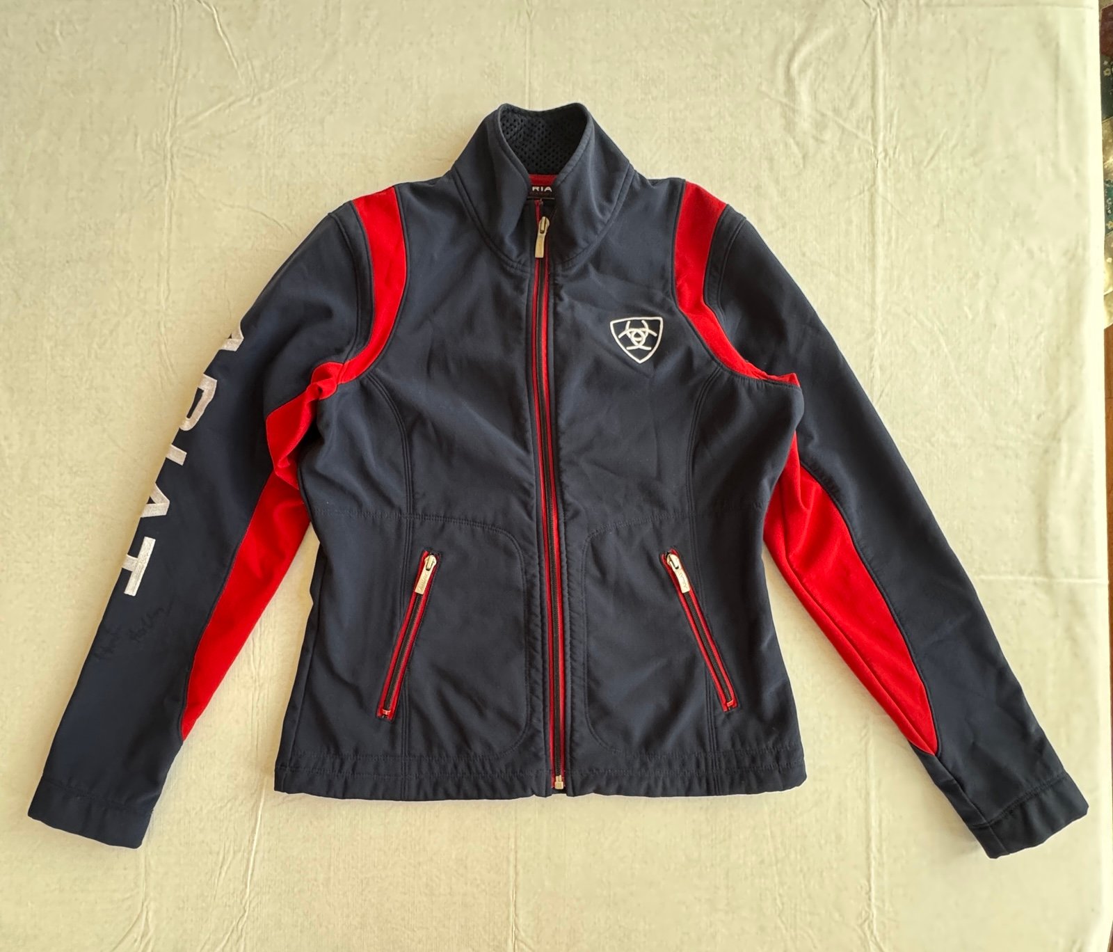Ariat Ladies Softshell jacket. Preloved. Size M. Blue&Red. See pics for details.