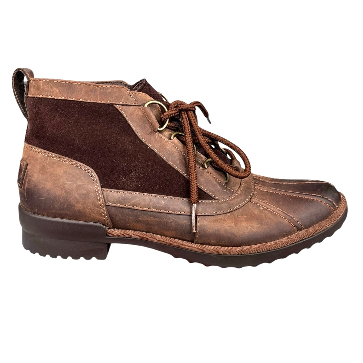 UGG Women’s Heather Brown Leather Duck Boot Size US 8