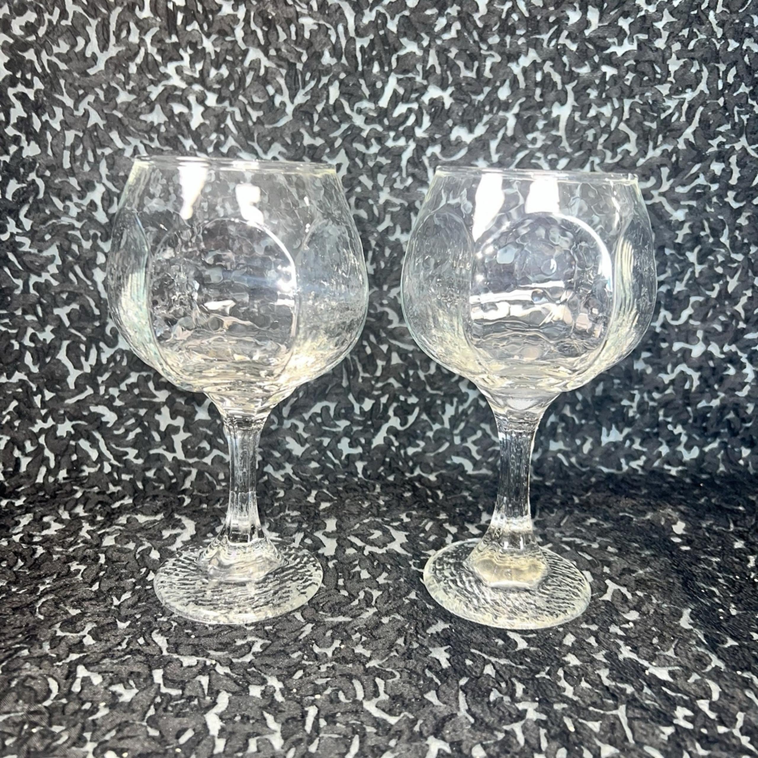 Libbey Chivalry Stemmed Wine Glasses 2 Pc Set Clear Textured Hexagon Shape Vtg