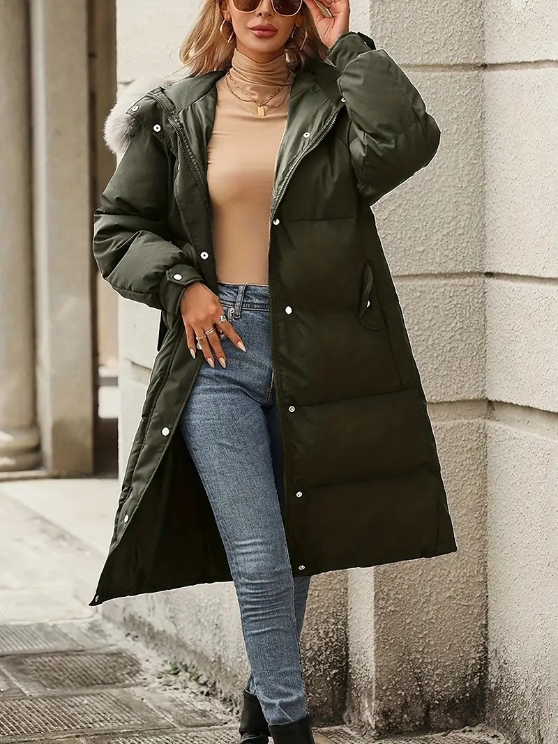 Fluffy Trim Warm Hooded Coat