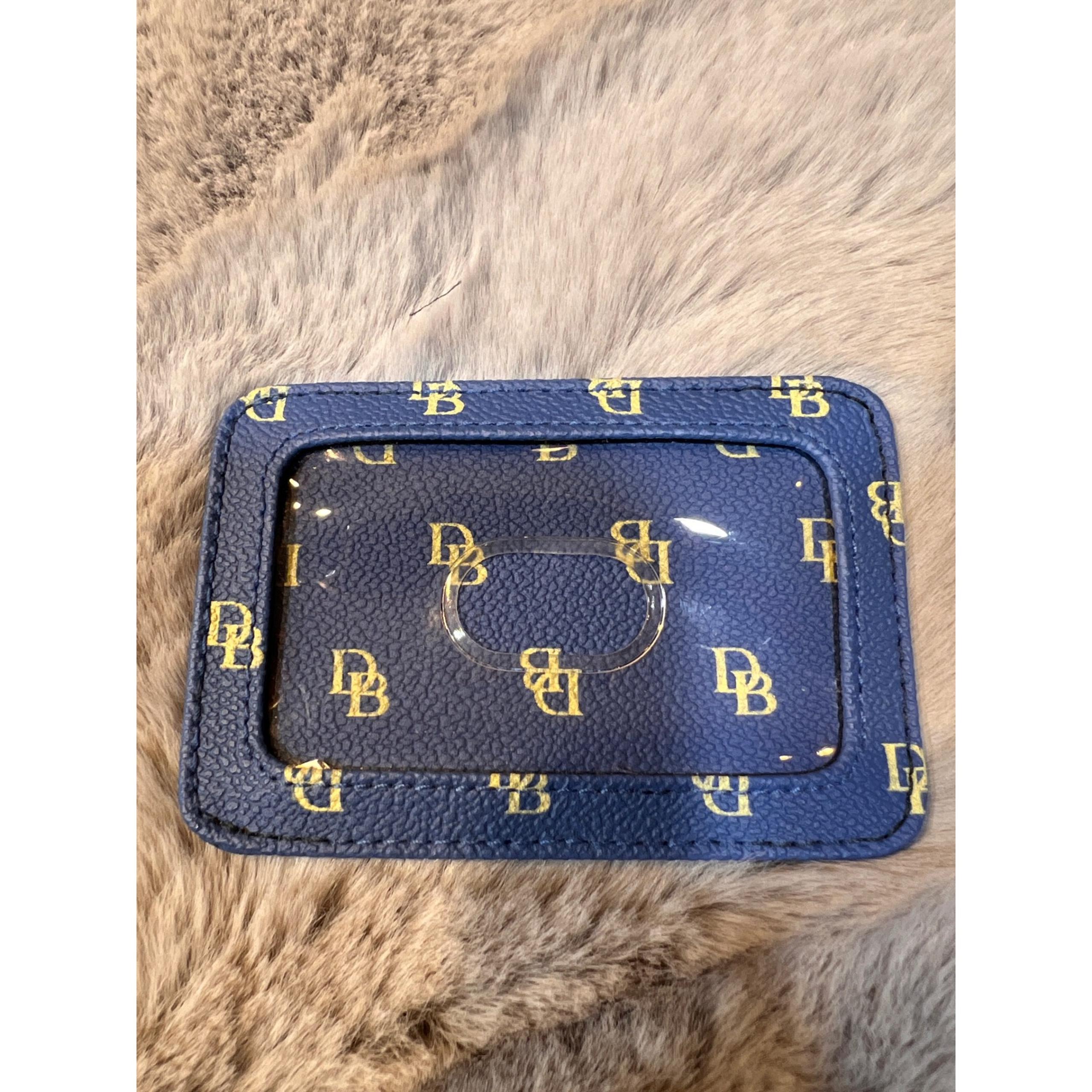 Dooney & Bourke Card Holder ID Badge Wallet Monogram Print Blue and Gold
