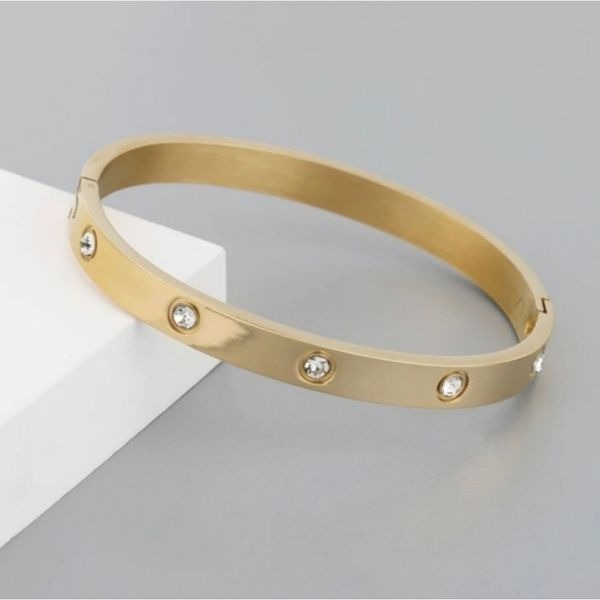 18K Gold Plated Diamond Drill Love Inspired Bracelet Bangle