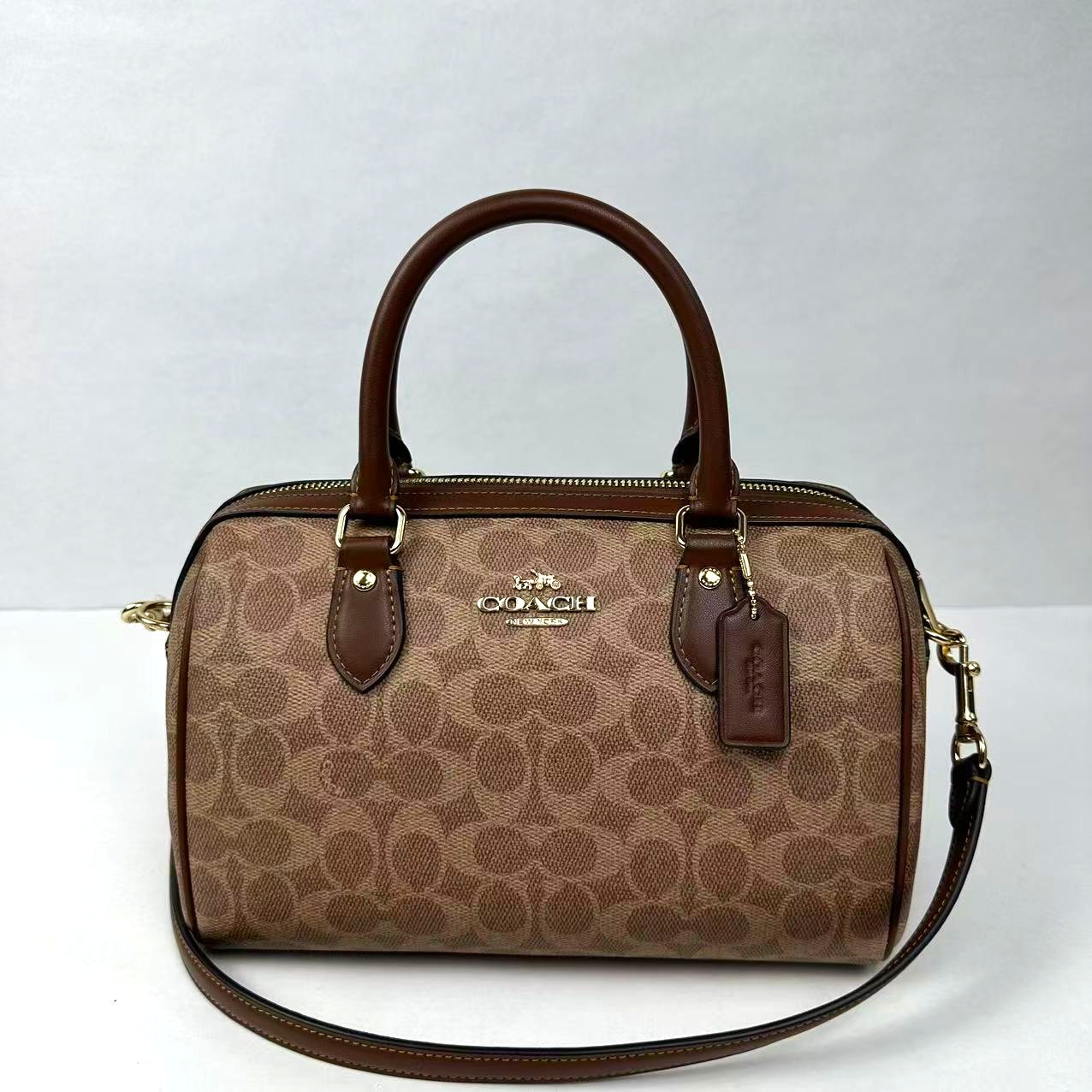 Coach Rowan Satchel Bag In Signature Canvas IN Gold/Tan/Brown CV961 NWT