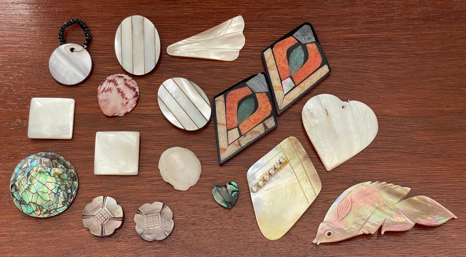 Vintage Antique Carved Shell Pearl Abalone Jewelry Finding Lot