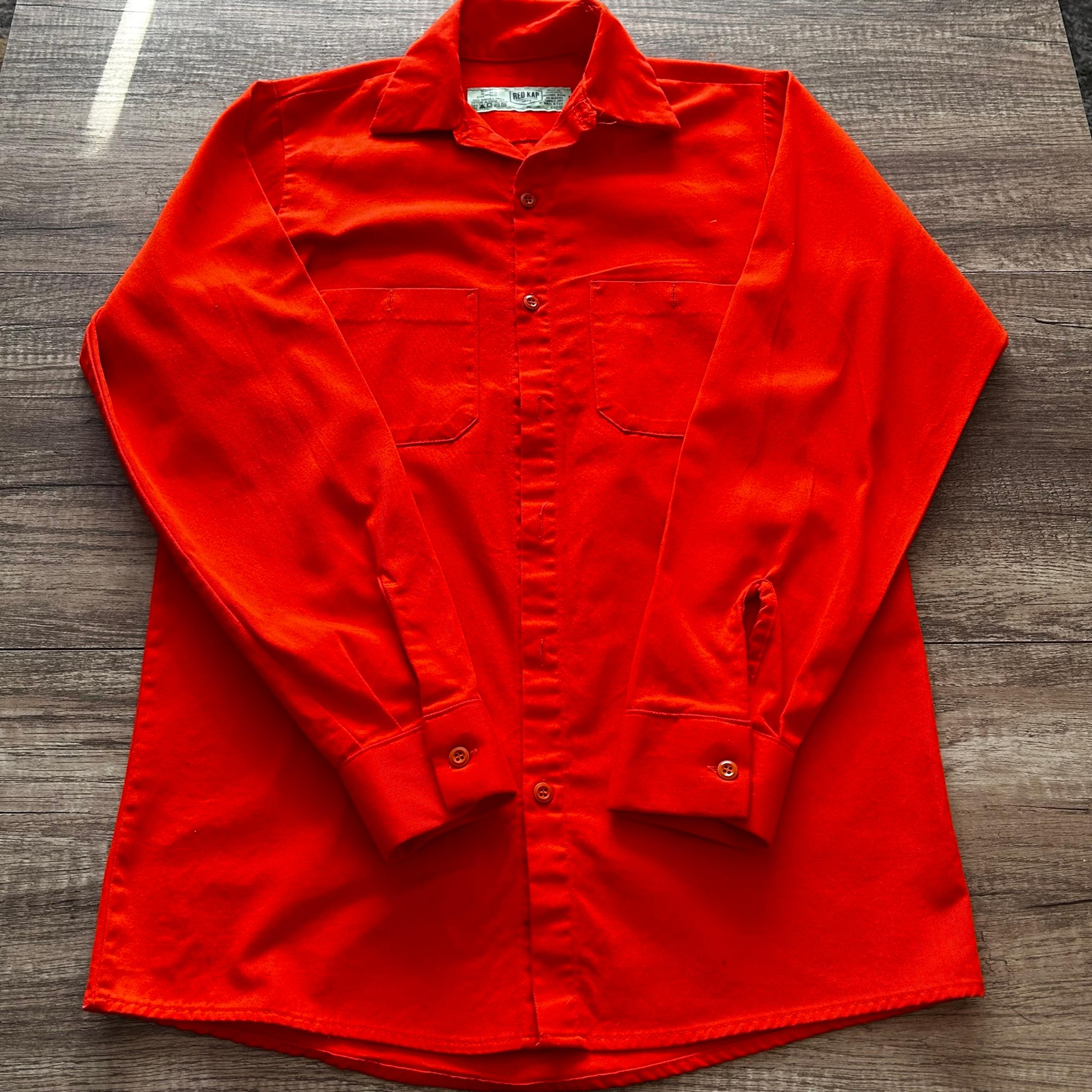 Vintage Red Kap Mens Size Large Orange  W/pockets Button Up Trucking Work Shirt