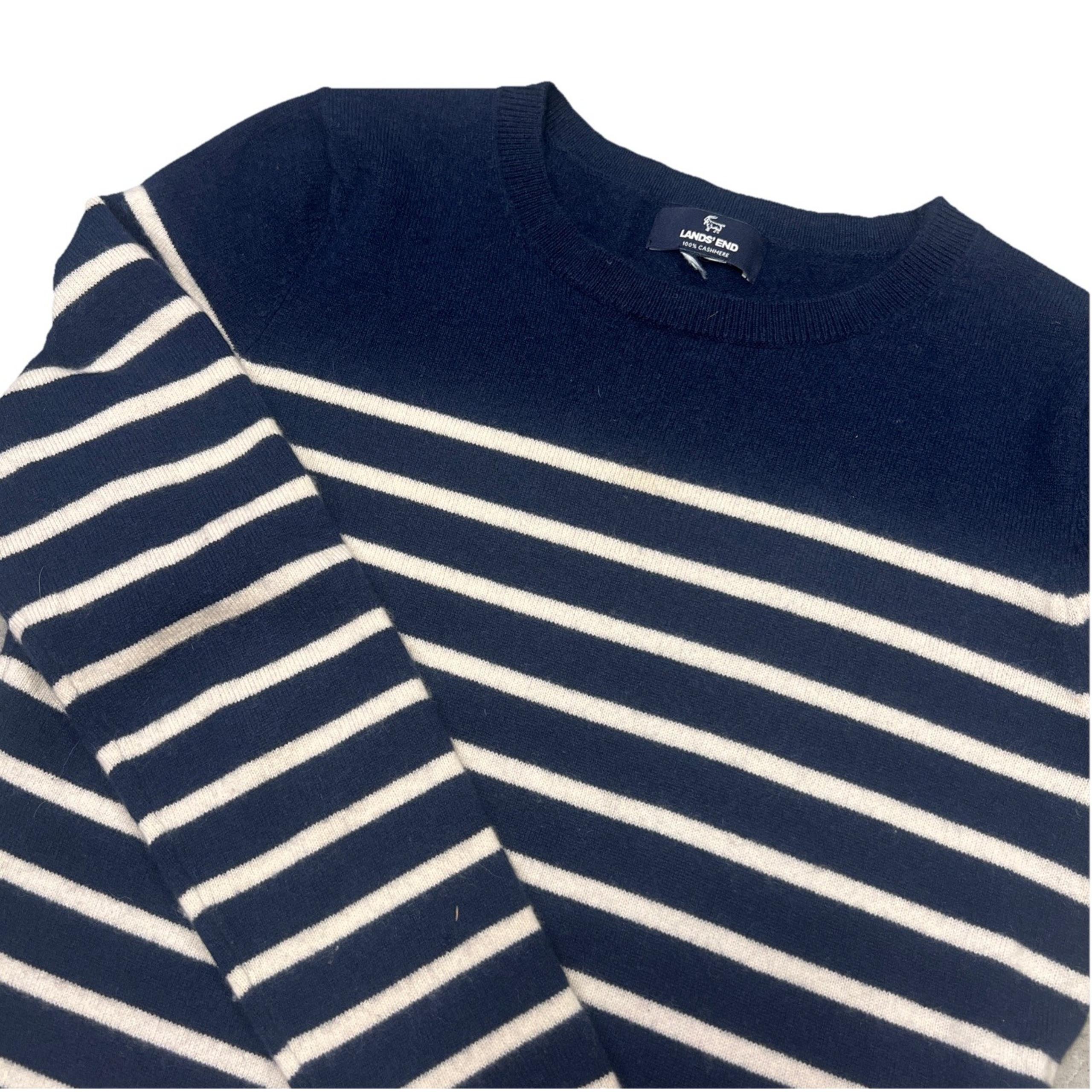 Lands End 100% Cashmere Women's Size Medium Sweater Blue & White