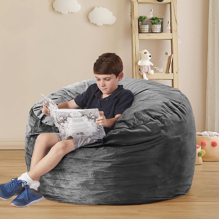 Grey Memory Foam Furniture BeanBag Chair With Soft Microfier Cover 3ft