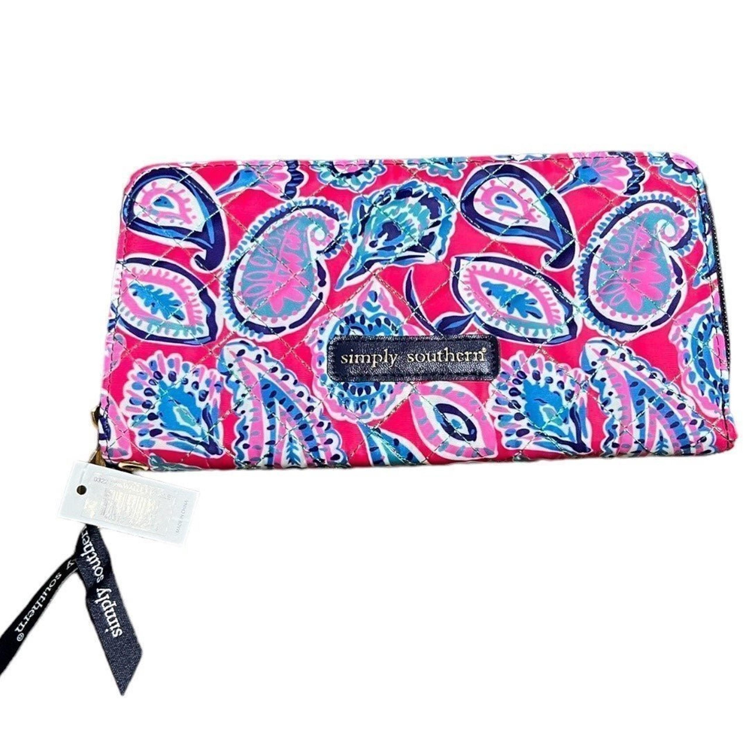 NWT Simply Southern Women's Paisley Zip Up Wallet One Size Blue/Pink