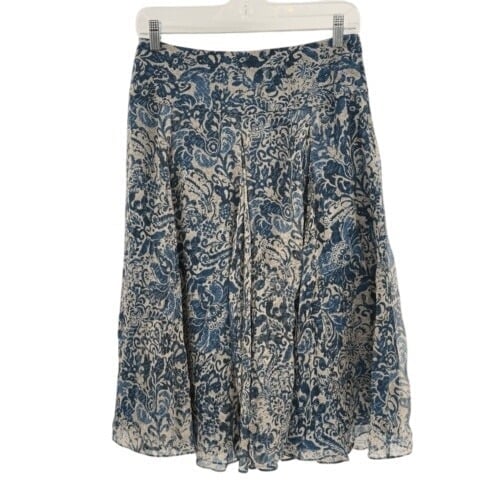 Charter Club Silk Skirt A Line Women 6 Blue Tan Floral Flowy Whimsical
