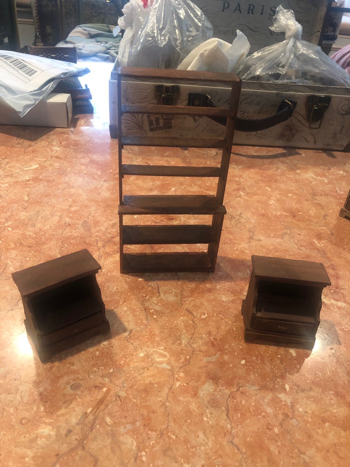 Lot of 3 cabinets, wall unit , mini doll