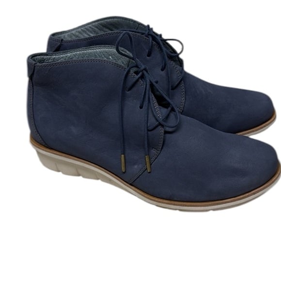 Dansko Joy Blue Lace Up Nubuck Leather Comfort Booties 41/10.5-11 Wedge Casual