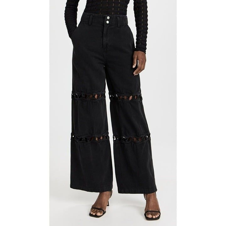 Sea New York Luz Denim High Rise Waist Cutout Detail Wide Leg Pant Black SZ 10