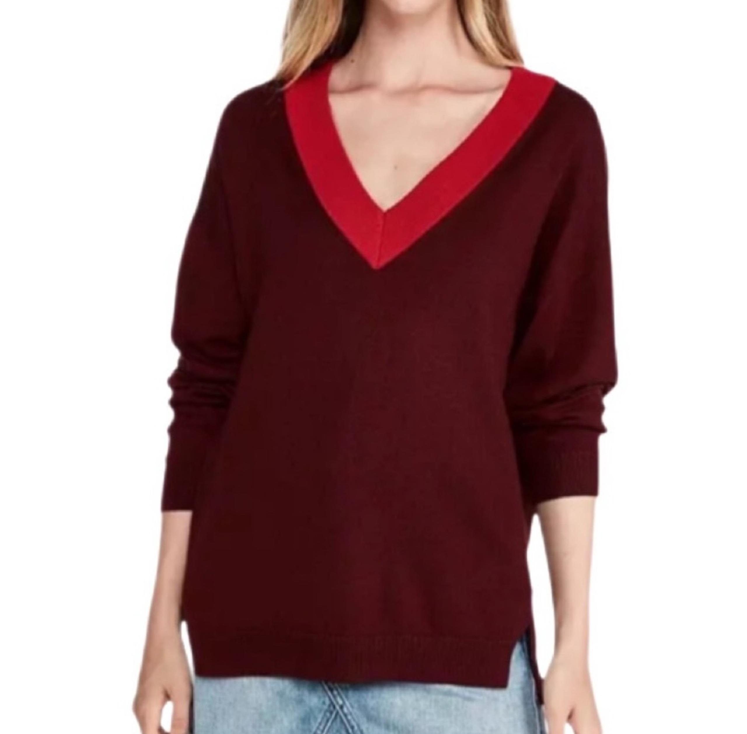 | Oversized V-Neck Varsity Tunic Sweater - Express