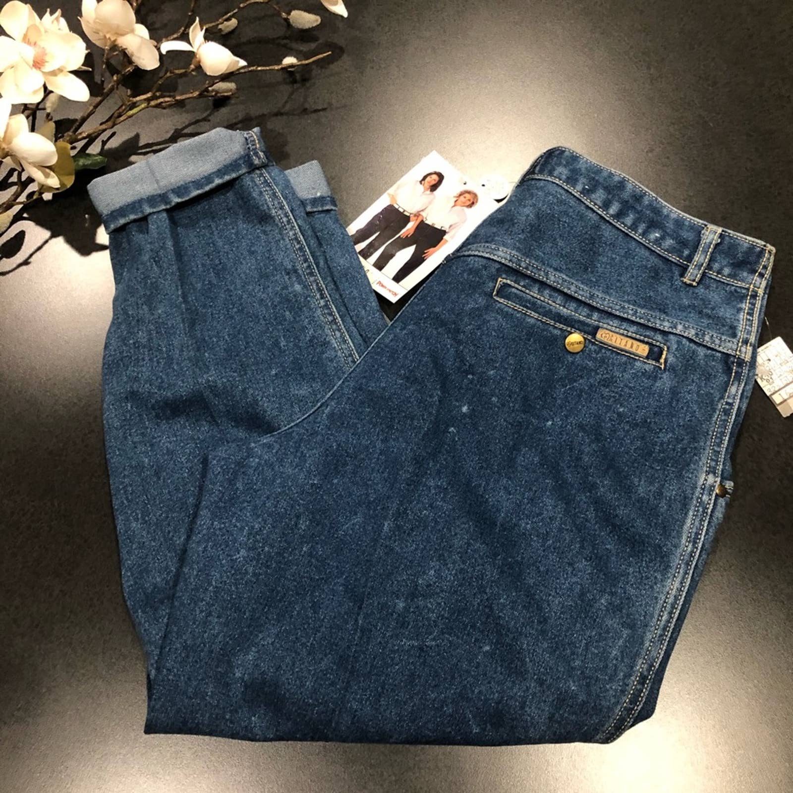 Gitano High Waist Mom Jeans V Front Power Stretch Medium Wash 80s 90s NOS