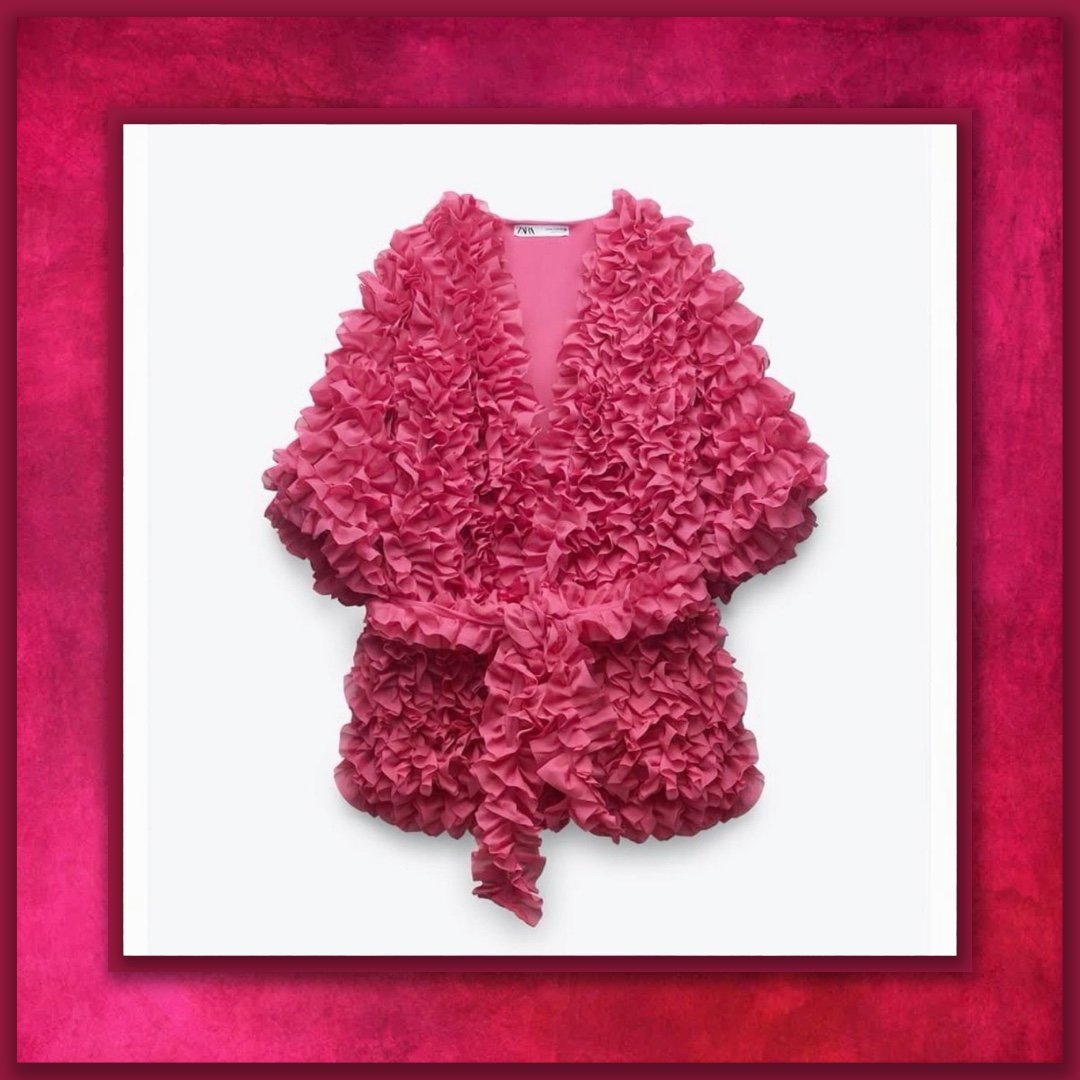 Zara Fuchsia Ruffled Jacket with Belt – Size Medium