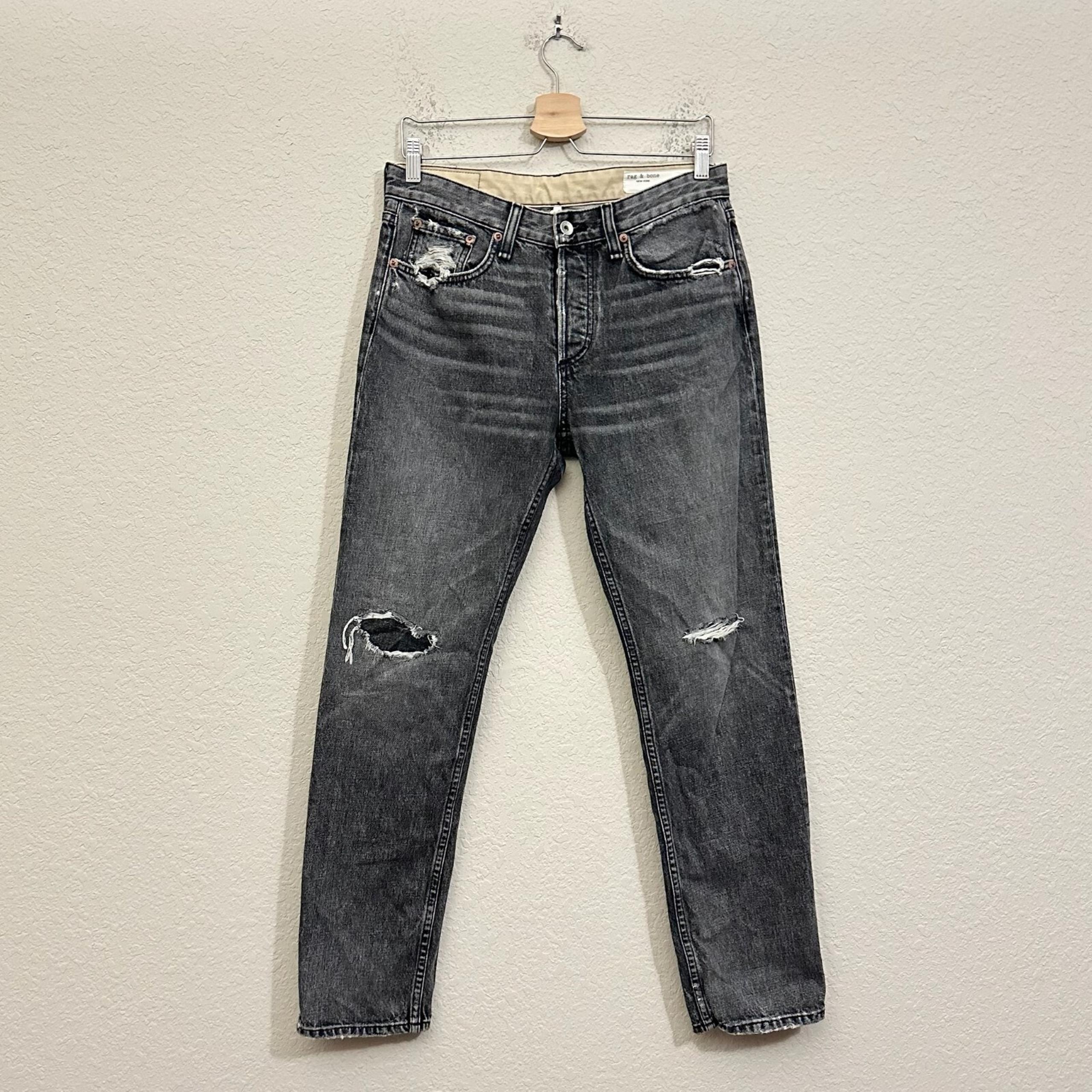 RAG & BONE Rosa Mid Rise Boyfriend Jeans Charcoal Denim Distressed