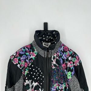 Vintage 90s Mixed Media Multi Color-block Leather Trim Retro Windbreaker