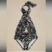 NWT Banana Republic Women’s XL Black Geometric One Piece Swimsuit Halter Plunge