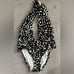 NWT Banana Republic Women’s XL Black Geometric One Piece Swimsuit Halter Plunge