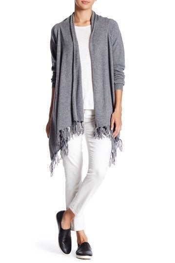 NWT Kier + J gray fringe cardigan M