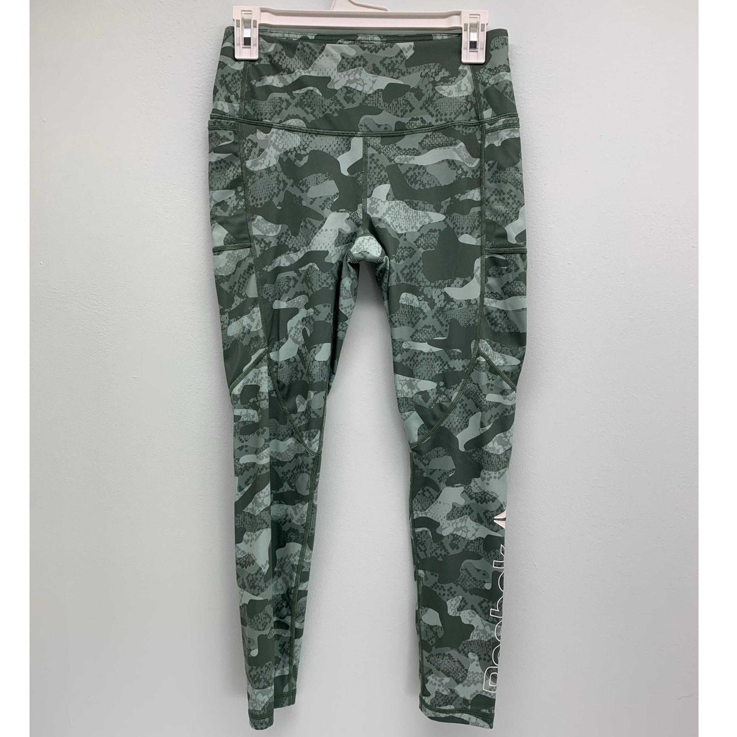 Reebok Leggings Womens Small Green Pockets Logo Poly Blend Activewear Stretch