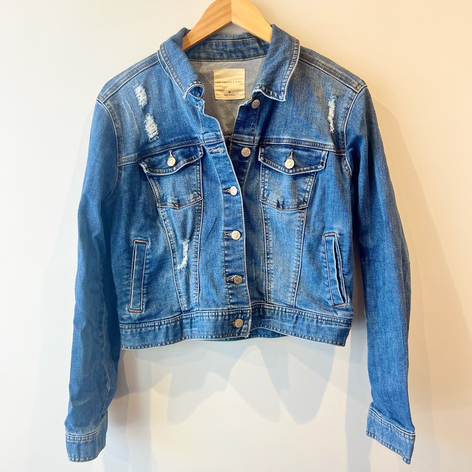 Celebrity Pink Distressed Denim Jacket