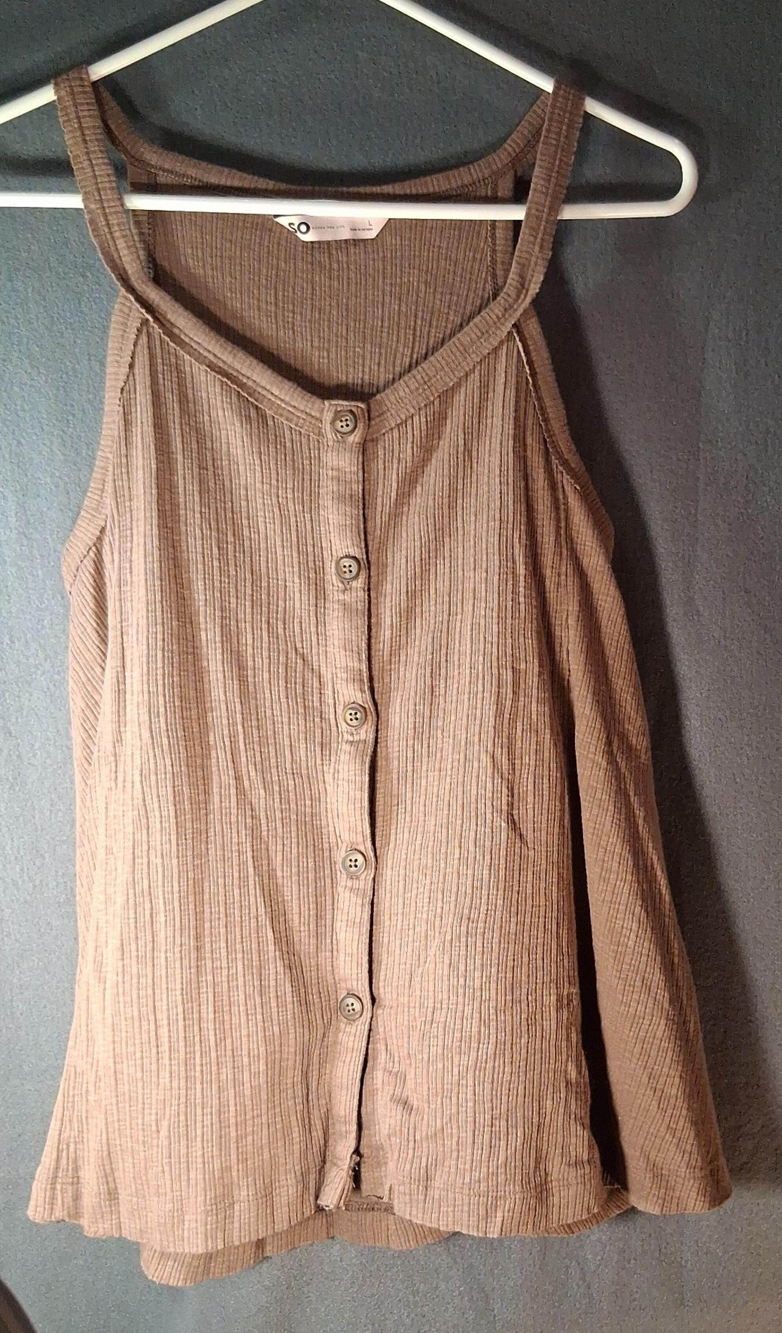 WOMEN'S L BROWN BUTTON DOWN TANK TOP BLOUSE SO.
