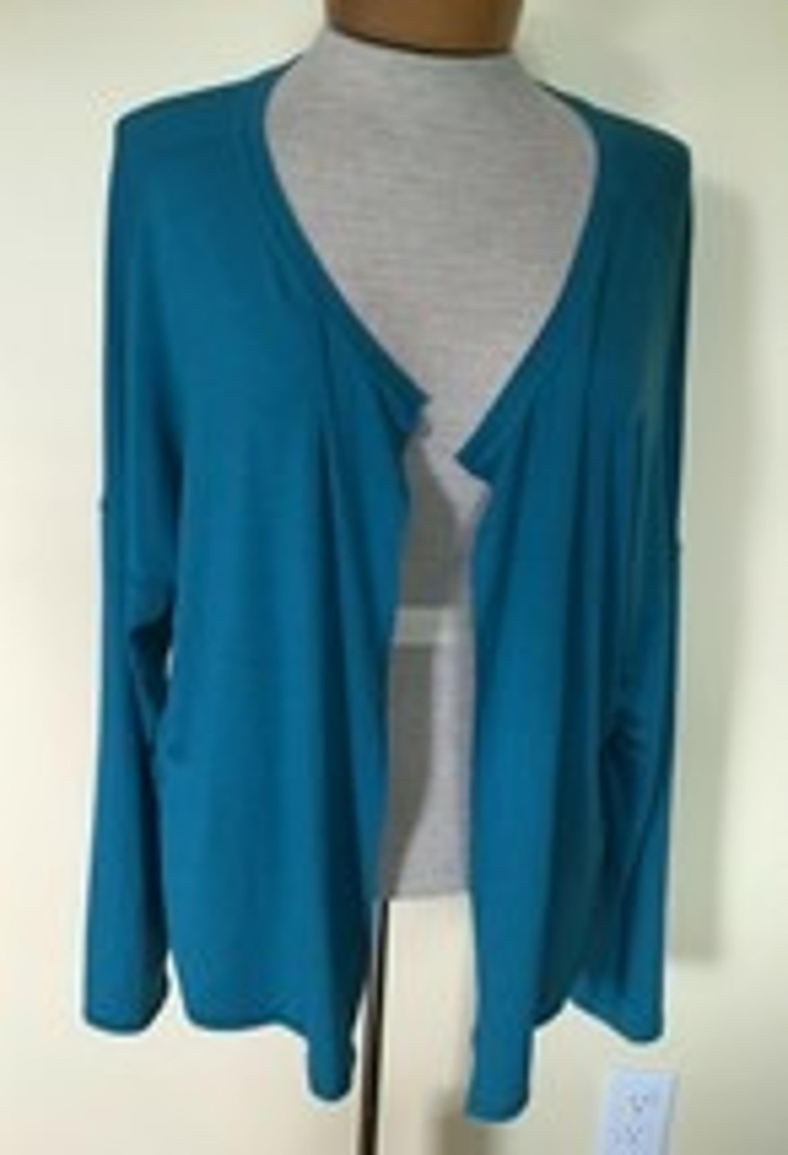 Eileen Fisher L Aqua Turquoise Open-Front Viscose Knit Stretch Topper Cardigan