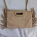 Maje Womens Beige Suede Duo Clutch/Crossbody Purse Side Fringe/Gold Snaps/Zipper