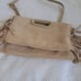 Maje Womens Beige Suede Duo Clutch/Crossbody Purse Side Fringe/Gold Snaps/Zipper