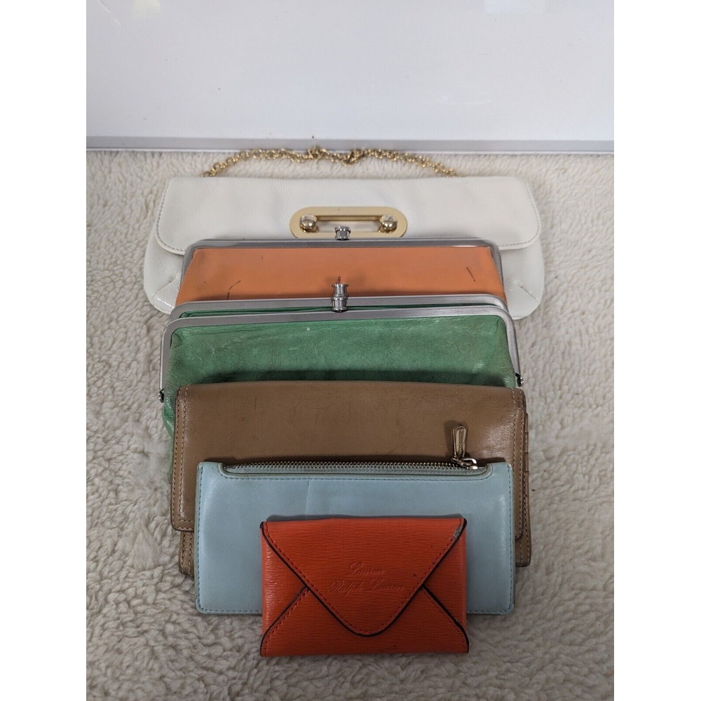 HOBO Lauren Wallet Clutch Double Clasp Leather Purse Lot Of 6 Ralph, Coach As Is