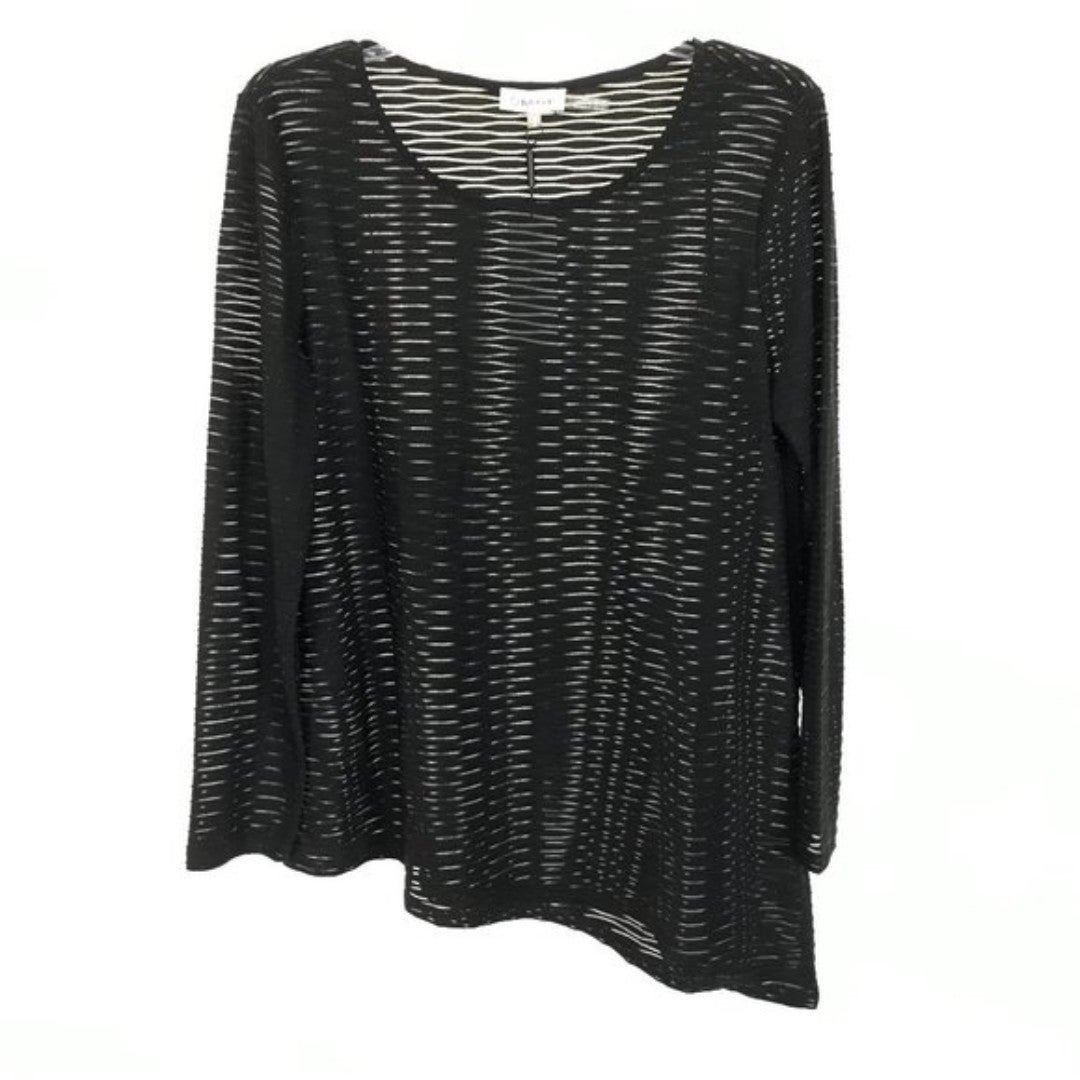 NWT Womens Size Medium Calvin Klein Black Semi-Sheer Textured Metallic Top