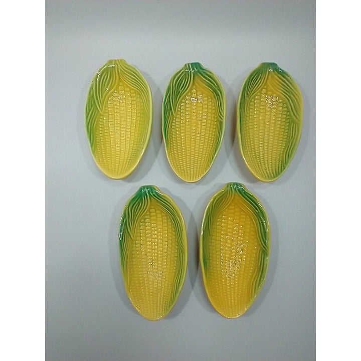 Vintage Set of 5 Corn on the Cob Serving trays with raised kernels Made InBrazil