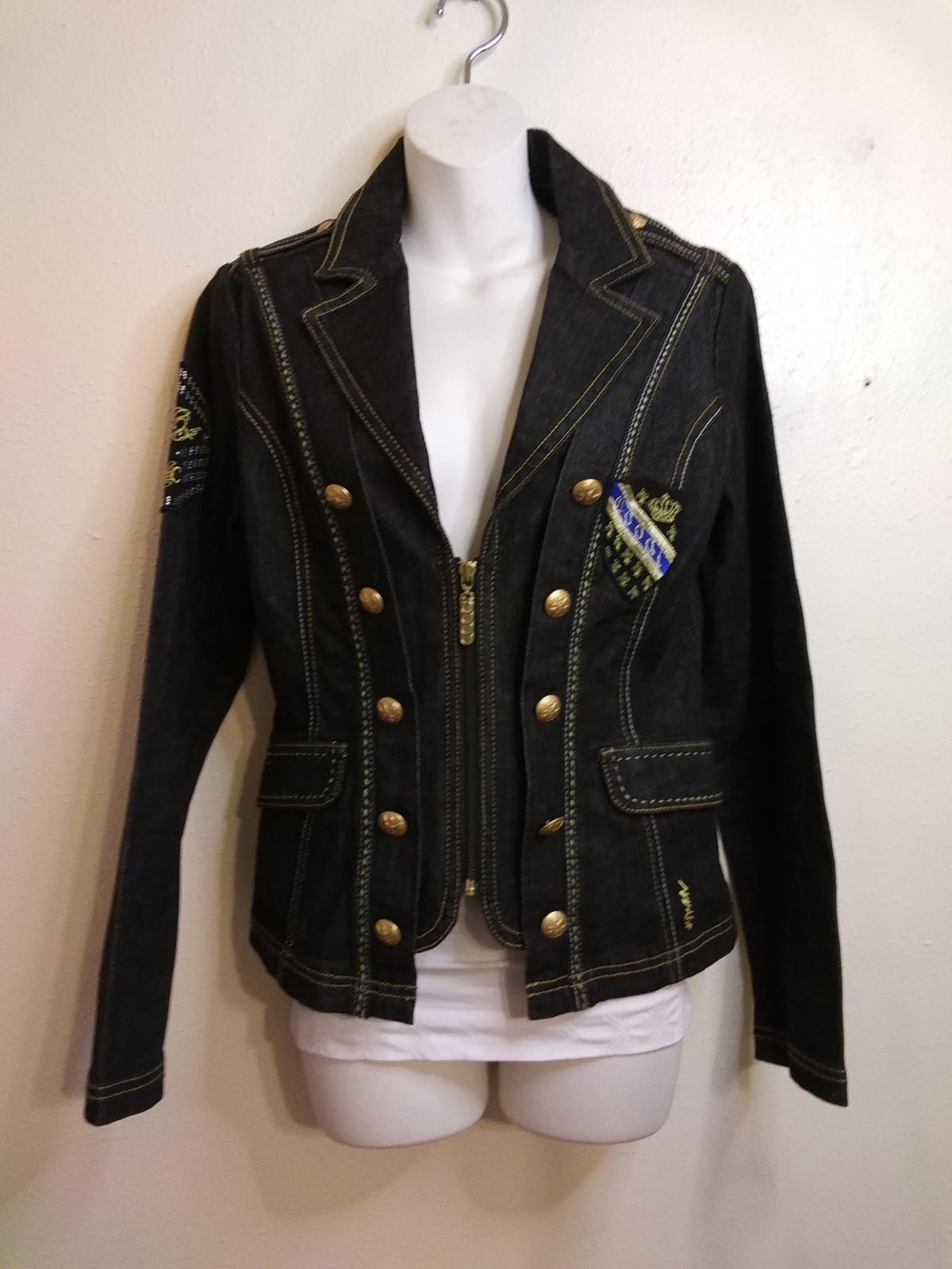 Coogi Front Zipper Denim Band Women’s Military Jacket