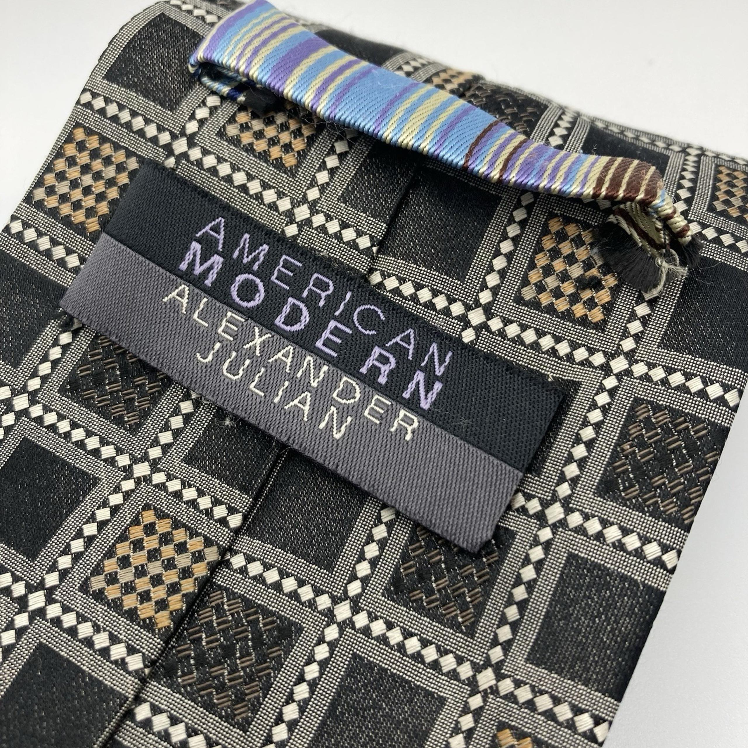 Alexander Julian American Modern Multicolor Black Gray Geometric Silk Tie