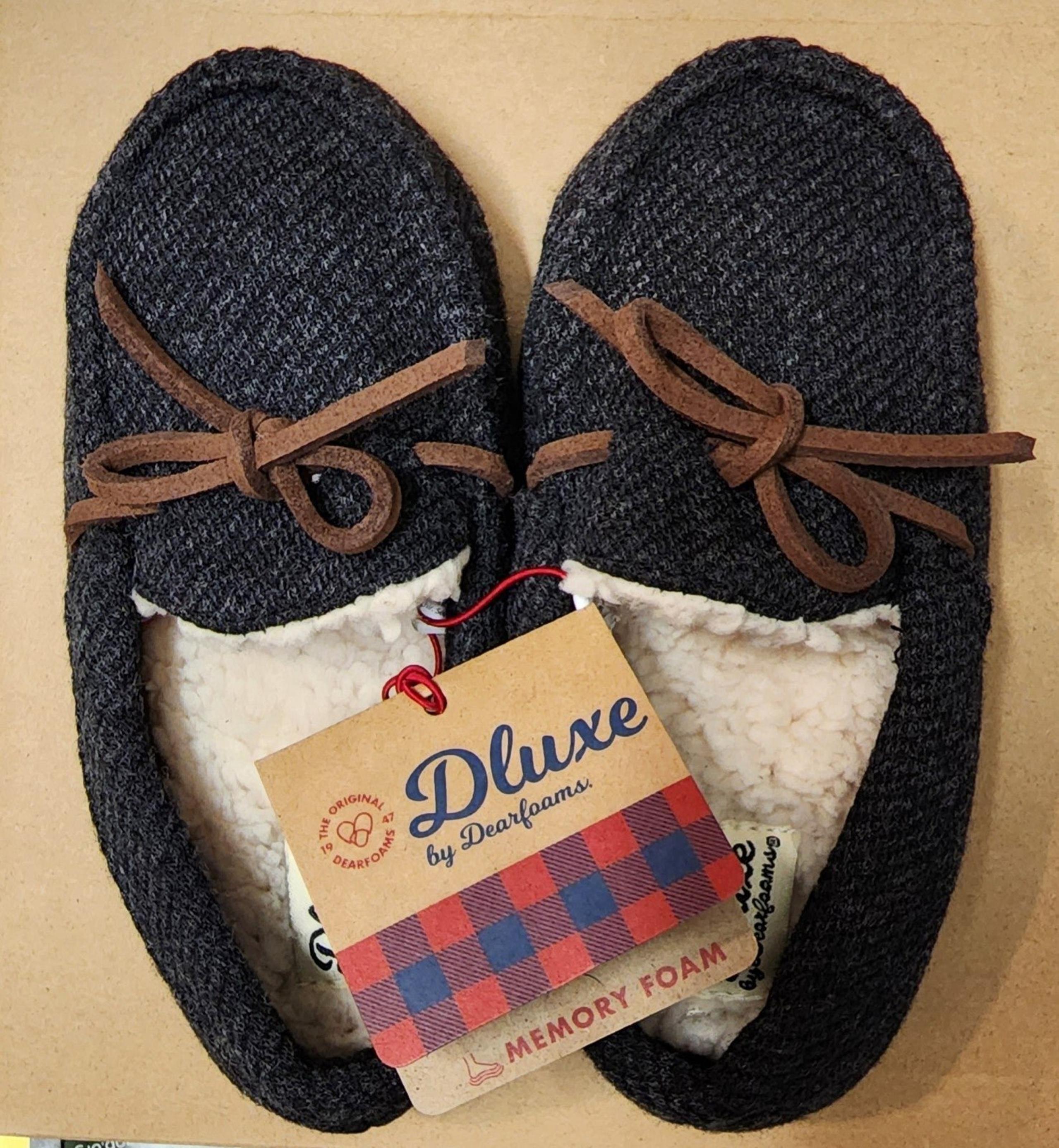 NEW DLuxe By Dearfoams Sz 11/12 Kids Black House Shoes Slippers MEMORY FOAM Soft