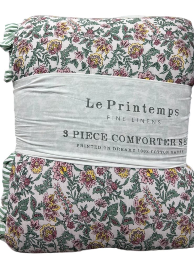 Le Printemps Multicolor Floral Queen Reversible Cotton Comforter Set 92”x96”