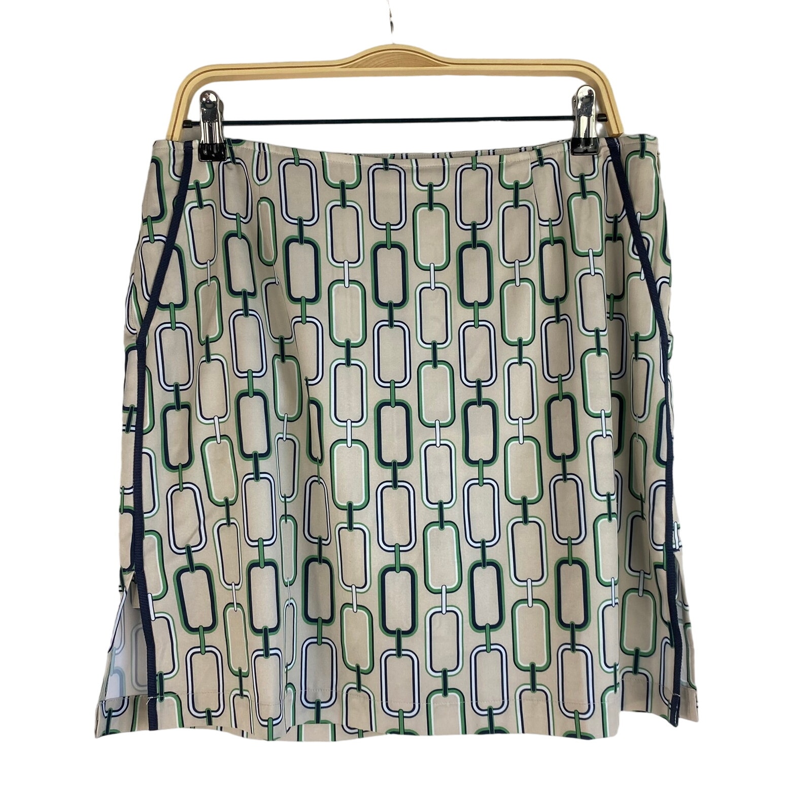 Golftini Let Go Tennis Golf Skort Skirt Women 8 Taupe Green Navy Geometric Links