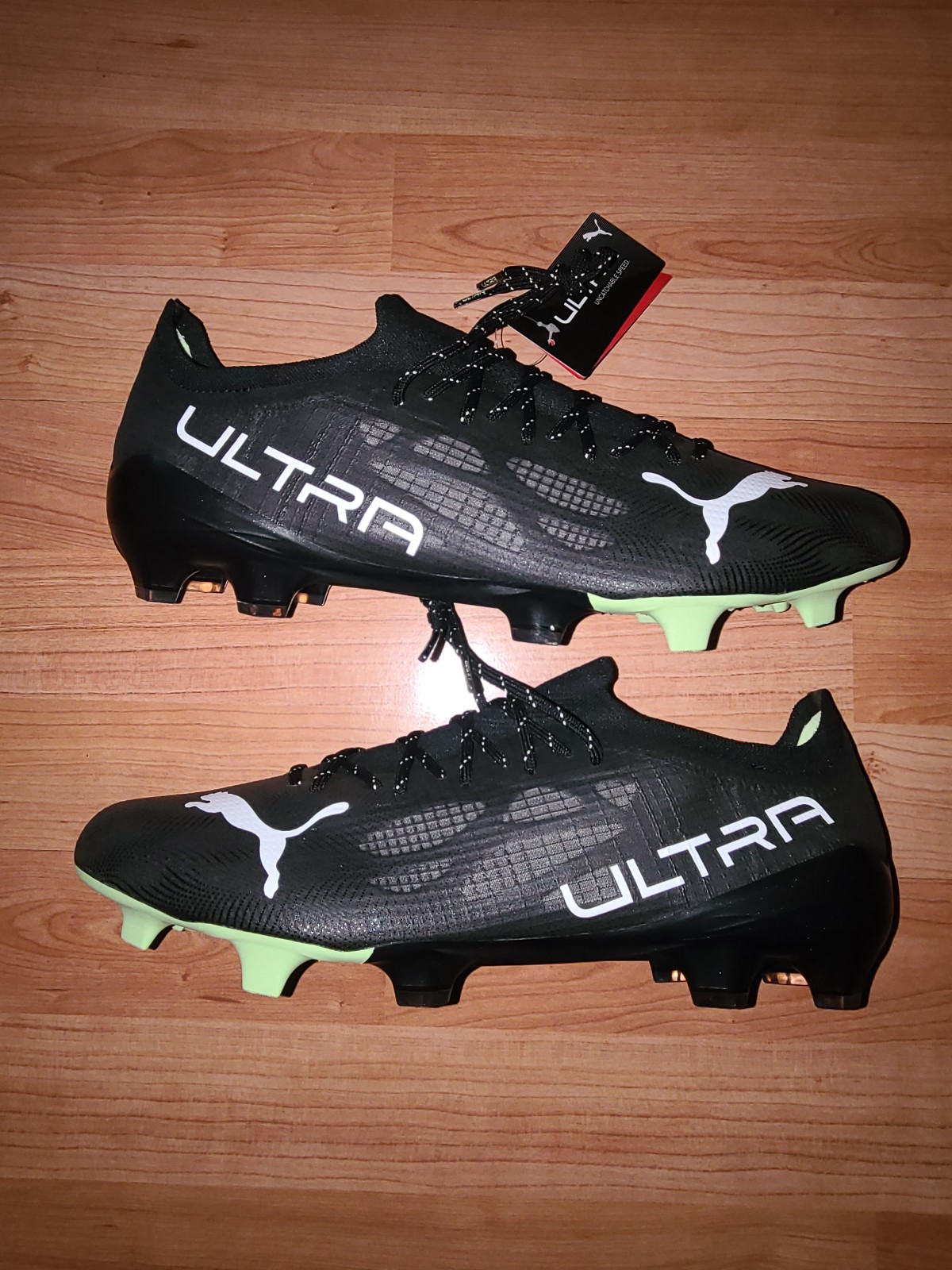 Puma Ultra 1.4 FG/AG Black Green Soccer Cleats Mens Size 12