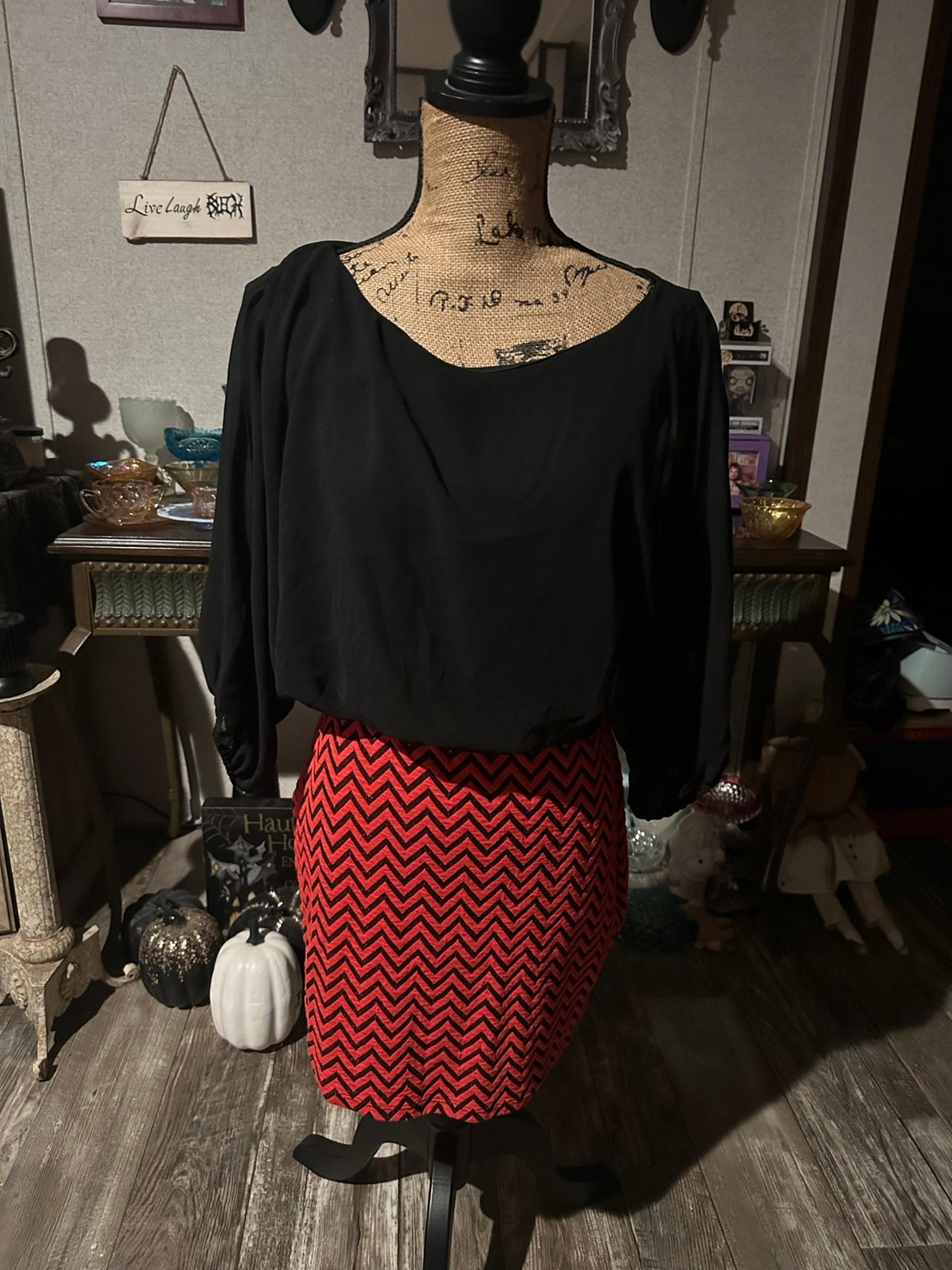 Red and Black Chevron Business Casual Dress