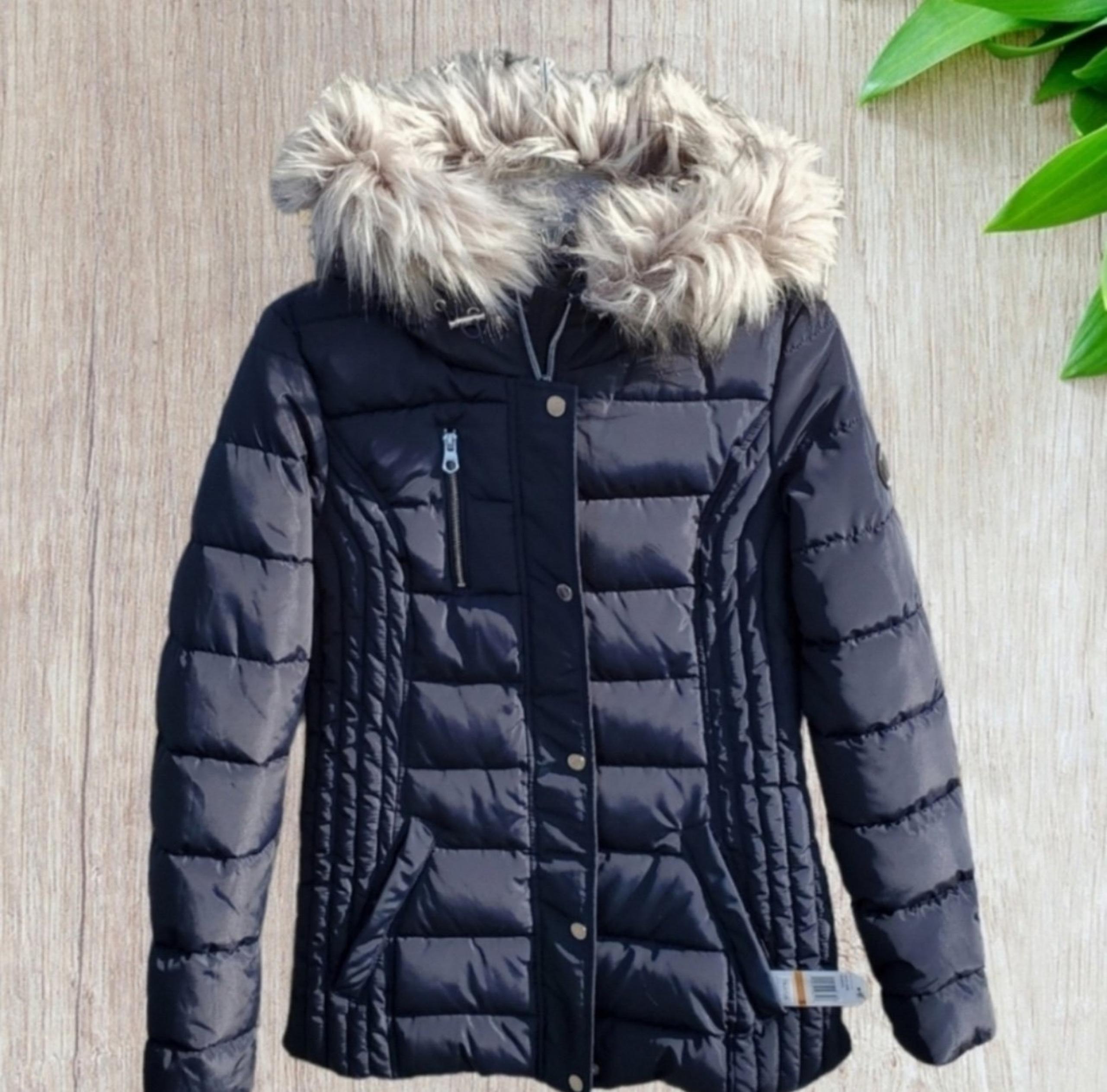 Nautical NWT Puffer Coat with Fur Trim Hood Women’s Small Navy Seas