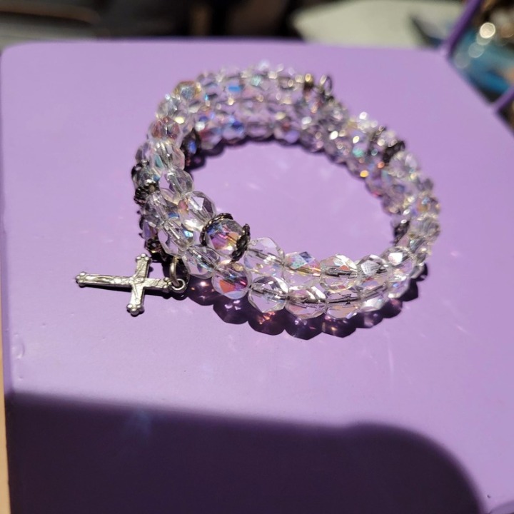 1st Communion Rosary Bracelet of Glass Beads & Creed medals