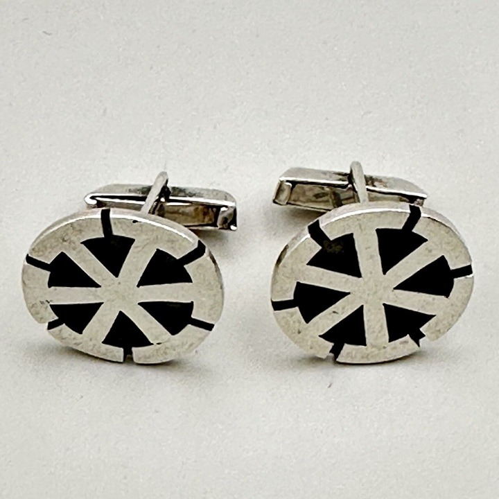 Industrial Modernist Signed Rancho Alegre Cufflinks Sterling Silver Taxco Mexico